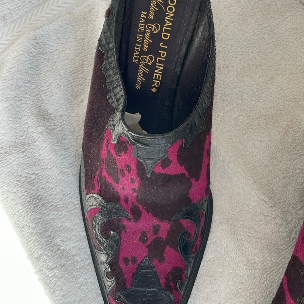 Donald J Pliner Western Couture Coll, mule 7.5M Italy pony hair and blackleather